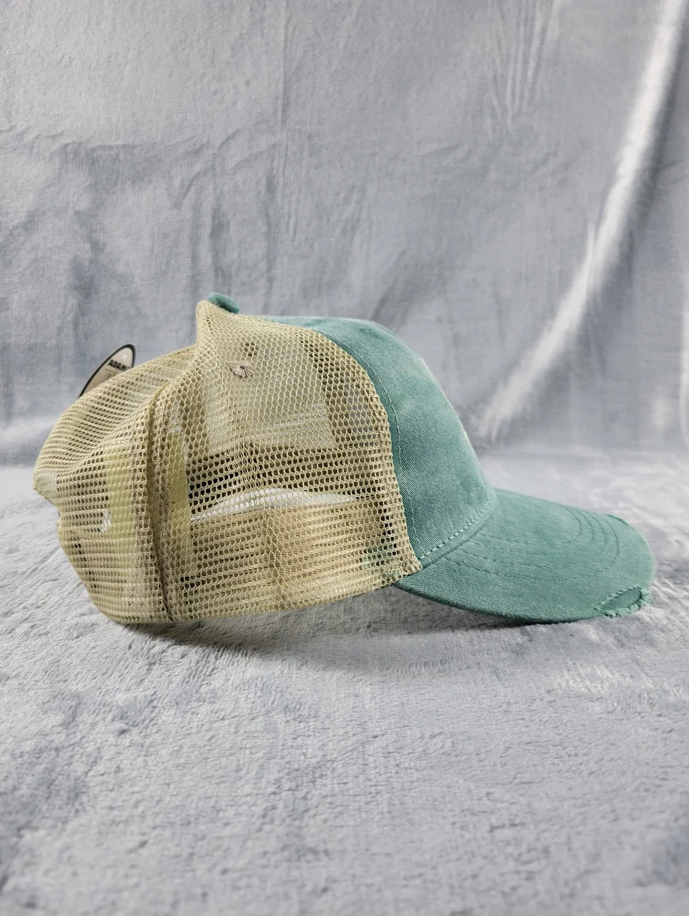 NWT Adams Tin Cup Mountain Whiskey Tan Green Distressed Snapback Trucker Hat